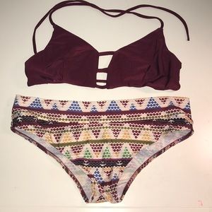 Maroon & Patterned Bathing Suit Bikini